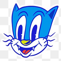 Blue cartoon cat sticker  with a white border