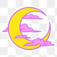 Crescent moon with clouds sticker with a white border