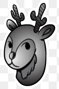 Black and white reindeer sticker with a white border