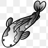 Black and white cute cartoon Koi carp fish sticker design element