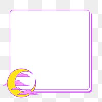 Pop art yellow crescent moon with pink clouds frame design element