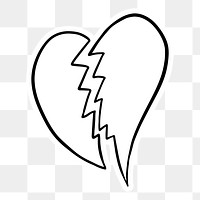 White broken heart sticker with a white border design element