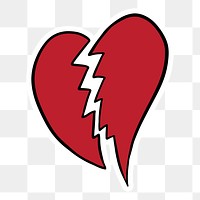 Red broken heart sticker with a white border design element