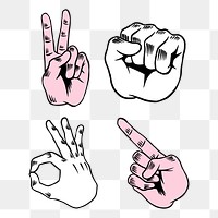 Cool pop art hand sign sticker design element  set