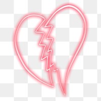 Neon red broken heart sticker overlay design resource 