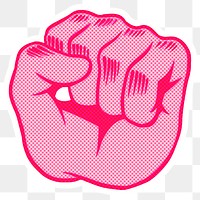 Halftone pink raised fist sticker overlay design resource 