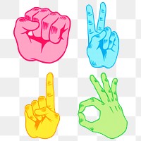 Halftone colorful hand sign set design resources