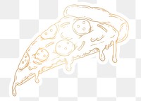 Golden pepperoni pizza slice sticker overlay with a white border design element