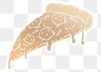 Golden pepperoni pizza slice sticker overlay with a white border design element