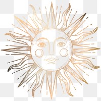 Golden sun with a face sticker overlay design element 