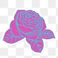 Funky neon rose flower sticker overlay with a white border