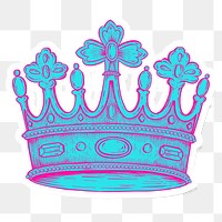 Funky neon crown sticker overlay with a white border design element