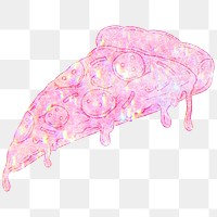 Pink holographic pepperoni pizza sticker overlay design element