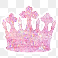 Pink holographic crown sticker overlay with a white border