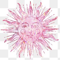Pink holographic sun with a a face sticker overlay design element 