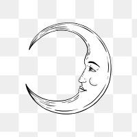 Crescent moon face outline sticker overlay design element 