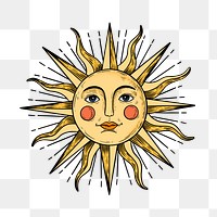 Yellow sun with a face sticker overlay design element 