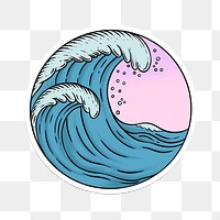 Blue ocean waves sticker overlay with a white border