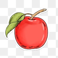 Red apple sticker overlay with a white border design element