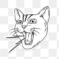 Angry cat sticker overlay with a white border design element