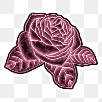 Neon red rose sticker overlay with a white border design element