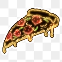Neon pepperoni pizza slice sticker overlay with a white border
