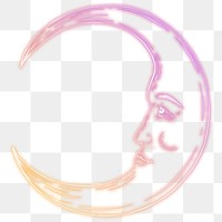 Neon crescent moon face sticker overlay design element 