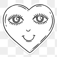 Heart with a happy face sticker with a white border