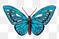 Blue butterfly sticker with a white border