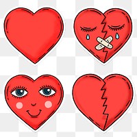 Red heart sticker set design element