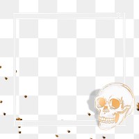 Gold skull frame with gold confetti design element