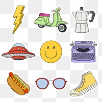 PNG funky retro stickers set