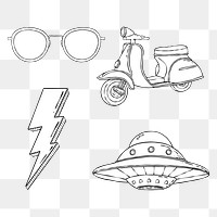 PNG funky object stickers set