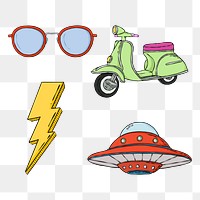 PNG funky retro stickers set