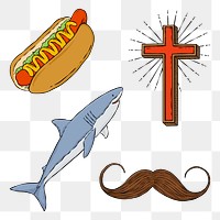 Funky retro stickers set png