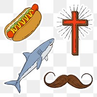 Funky retro stickers set png