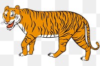 Retro wildlife tiger walking png 