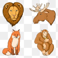 Png animal colorful sticker set