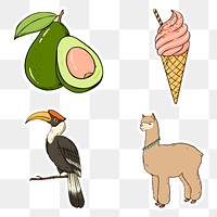 Png food and wildlife colorful sticker set 