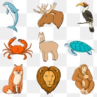 Png wildlife sticker set colorful illustration