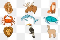 Png wildlife sticker set colorful clipart