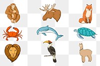 Png wildlife sticker set colorful clipart
