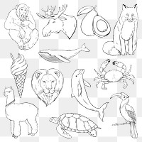 Png animal sticker set black and white clipart