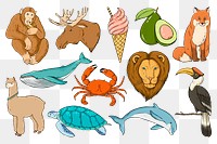 Png animal sticker set colorful clipart