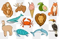 Png wild life sticker set colorful clipart