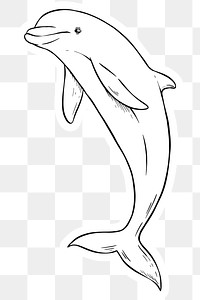 Vintage hand drawn dolphin png cartoon clipart black and white 