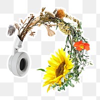 Blooming flower headphones sticker design element