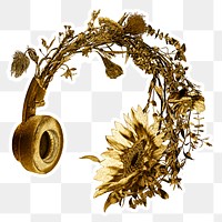 Gold blooming flower headphones sticker