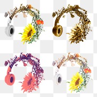 Blooming flower headphones set design element