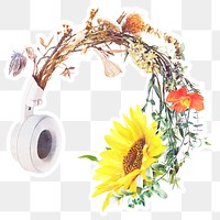 Blooming flower headphones sticker design element